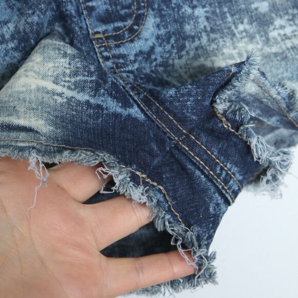 U2B Denim Dungarees Shorts Overalls Cut-Offs Acid Wash Blue White Summer Pockets - Picture 8 of 9